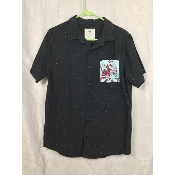 On the Byas Men's Button-Up Short Sleeve Floral Print Pocket Speckle Sz Med - Picture 7 of 8